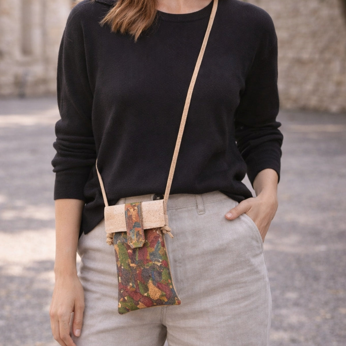 5pcs | Cork Phone Crossbody Bag | Flip Flap, Magnetic Snap & Side Zip — BAGP-372