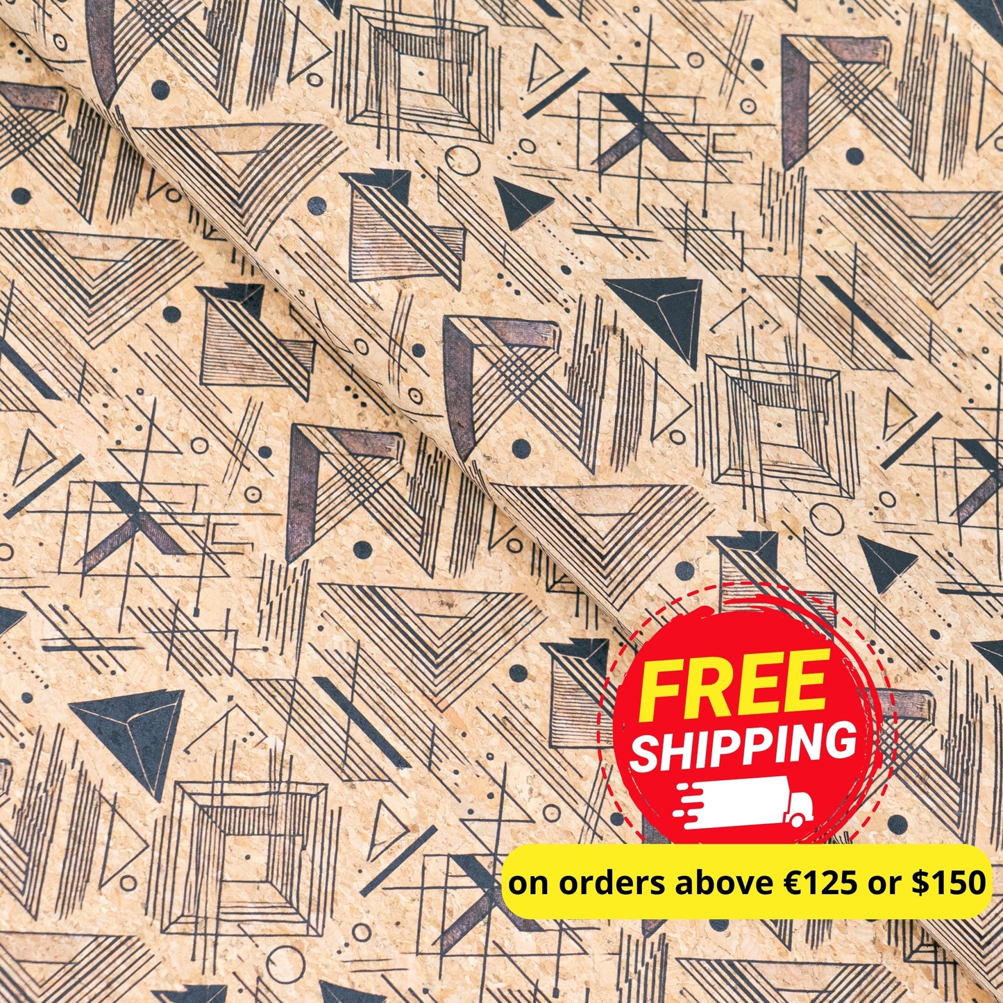 Geometric Collection - Triangle Lines Pattern Cork Fabric COF-737
