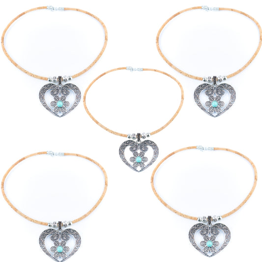 Natural cork cord and Heart of Viana pendant handmade women's fashion necklace N-011-5