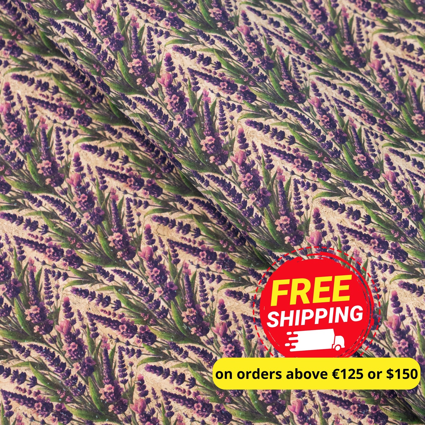 Vintage Lavender Field Pattern Cork Fabric COF-767