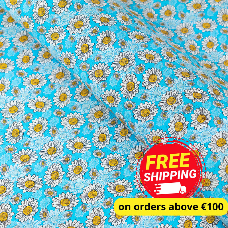 Blue Daisy Cork Fabric COF-645