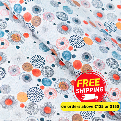 Vibrant Printed Cork Fabric with Artistic Circular Motif Design COF-568