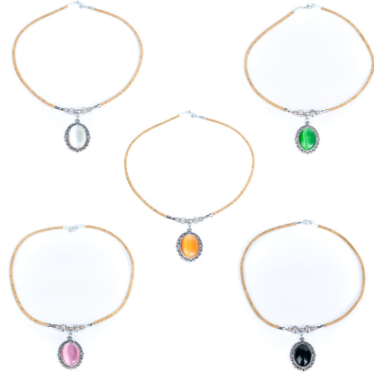 cork handmade women's Vintage Oval Pendant Cork Necklace N-312-MIX-5