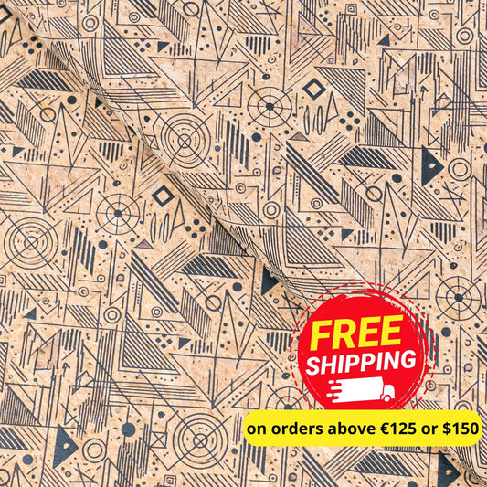 Geometric Collection - Triangle and Circles Lines Pattern Cork Fabric COF-738