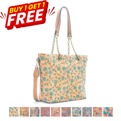 BUY 1 GET 1 FREE: Natural Cork printed pattern women's handbag BAGD-349