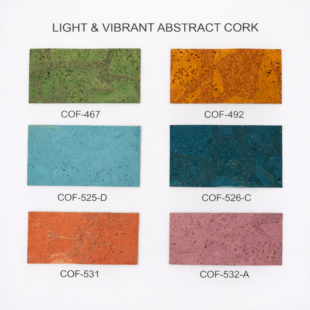 Light & Vibrant Abstract Cork Fabric | 8x5cm (3.1x2in) | 10 Piece Sample Pack