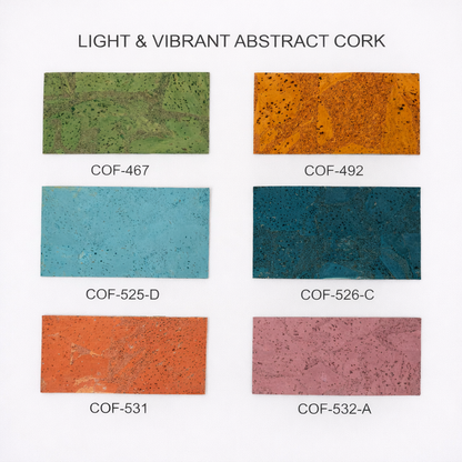 Light & Vibrant Abstract Cork Fabric | 8x5cm (3.1x2in) | 10 Piece Sample Pack