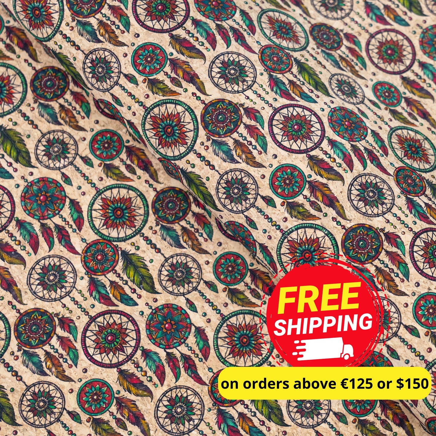 Colorful Dreamcathers Pattern Cork Fabric COF-772