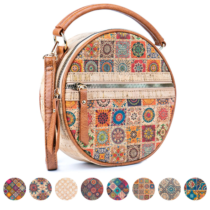 Printed Cork Round Crossbody Bag for Women  BAGD-584