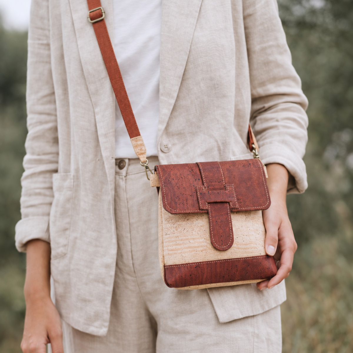 Cork Crossbody Bag | Double-Sided Natural Cork with Detachable Strap BAGP-374