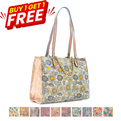 BUY 1 GET 1 FREE: Natural Cork printed pattern women's handbag BAGD-354