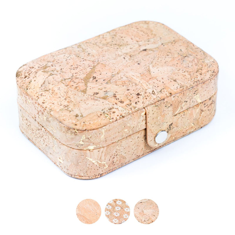 Natural/Golden/Patterned Cork Jewelry Storage Rectangular Box L-1014