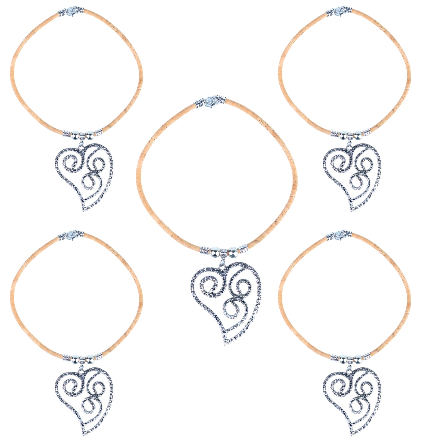 Portuguese Handmade Cork Necklace with Vintage Filigree Heart Pendant  NE-1096-5