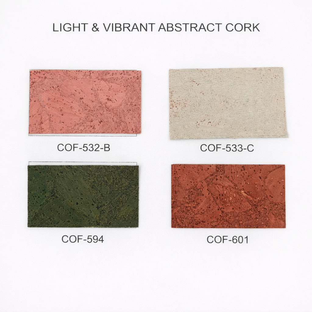 Light & Vibrant Abstract Cork Fabric | 8x5cm (3.1x2in) | 10 Piece Sample Pack
