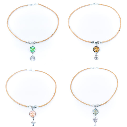 Handmade Cork Necklace - Dried Flower Collection women original wooden jewelry N-107-MIX-4