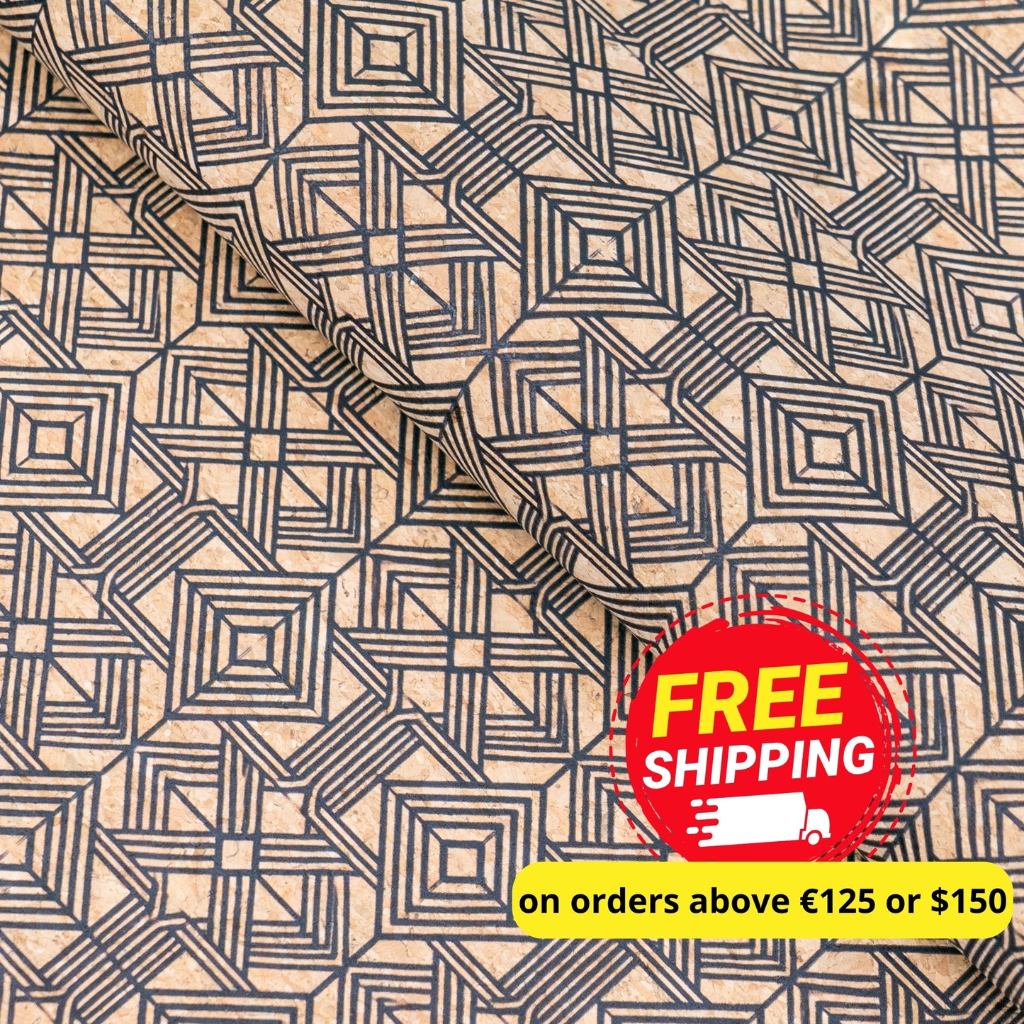Geometric Collection - Square and Straight Lines Pattern Cork Fabric COF-739