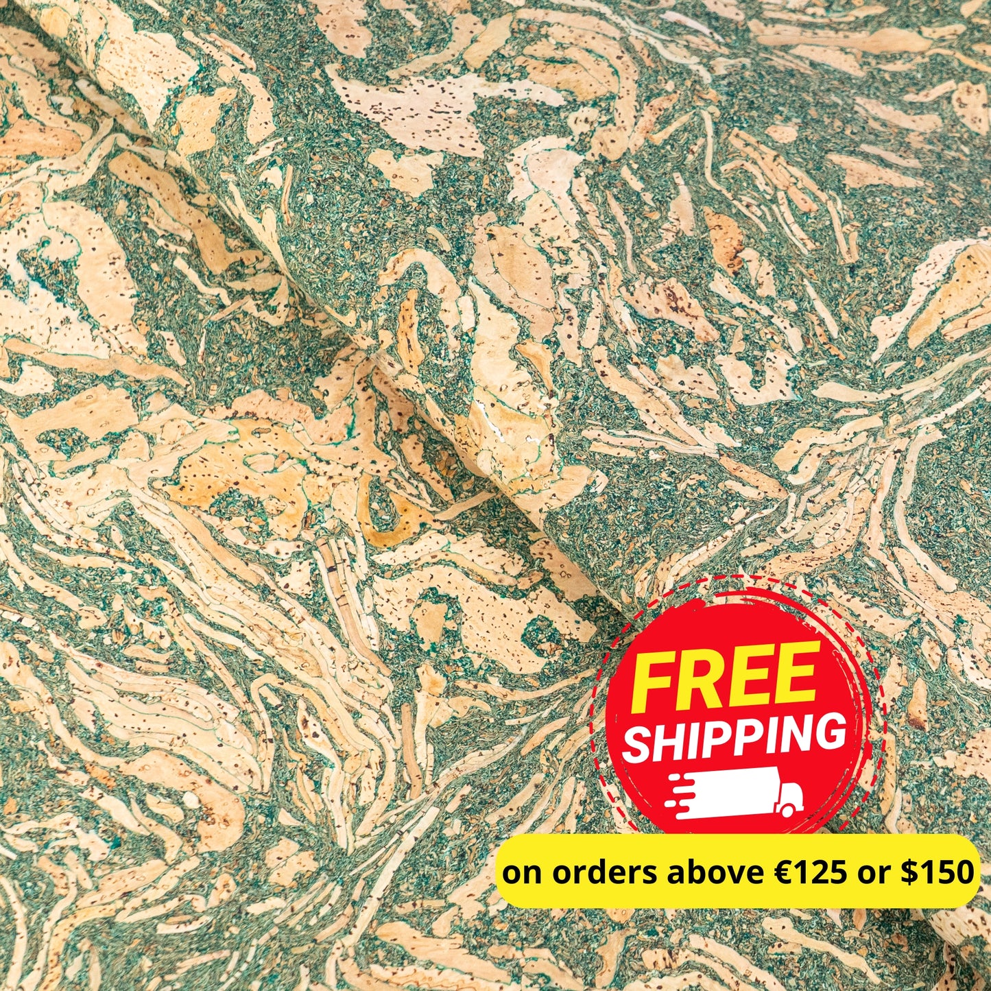 Natural Cork Fabric with Tea Leaf Inlay Vegan Leather COF-283-C