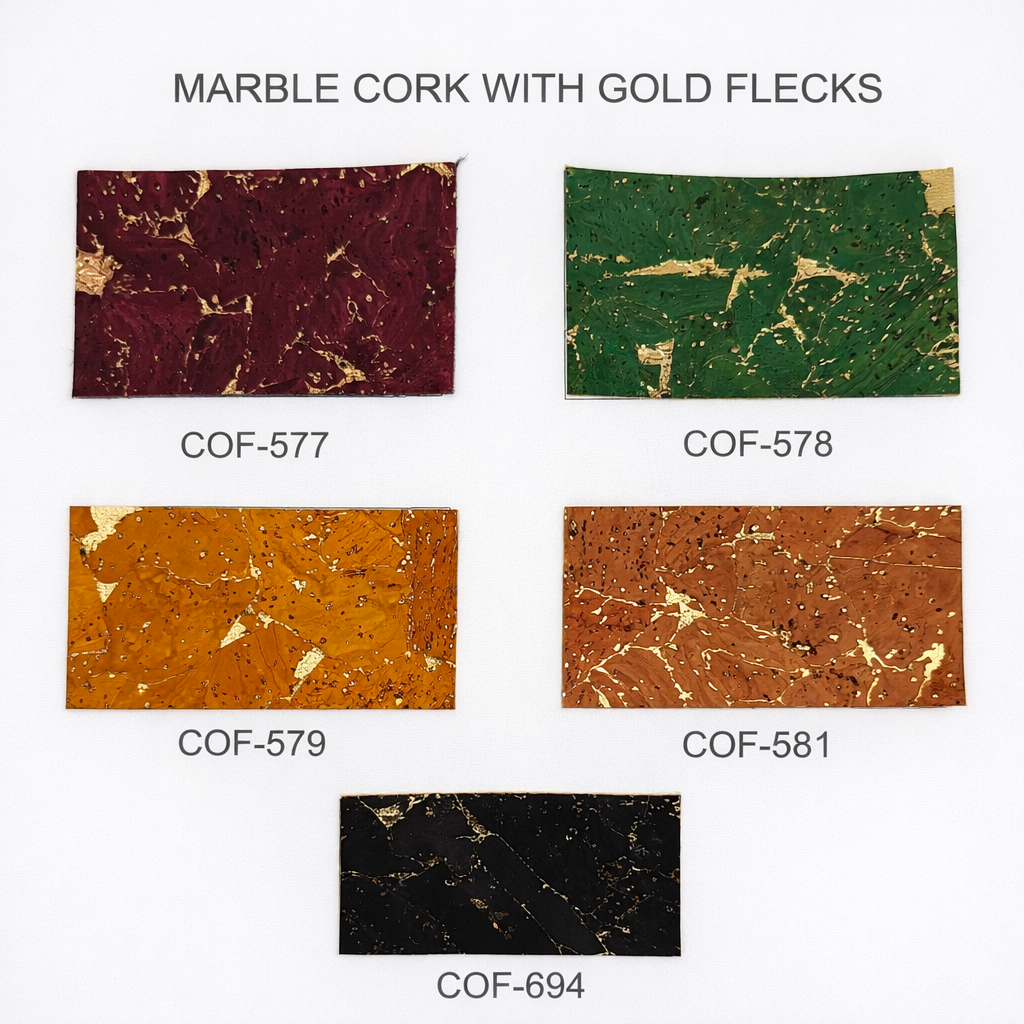 Gold Marble Cork Fabric | 8x5cm (3.1x2in) | 12 Piece Sample Pack