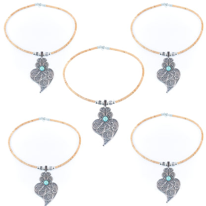 Natural cork cord and Heart of Viana pendant handmade women's fashion necklace N-018-5