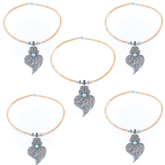 Natural cork cord and Heart of Viana pendant handmade women's fashion necklace N-018-5