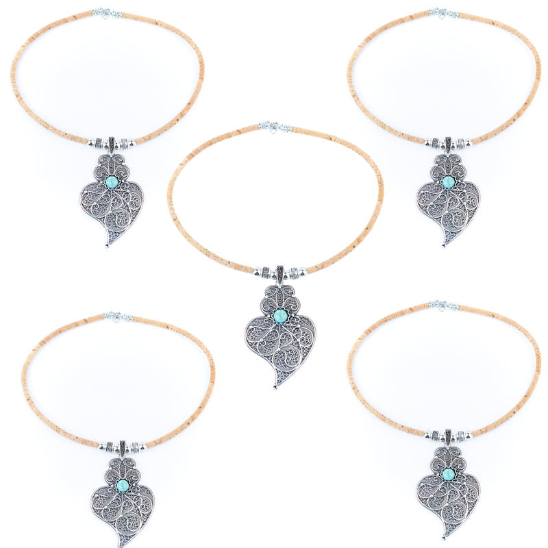 Natural cork cord and Heart of Viana pendant handmade women&