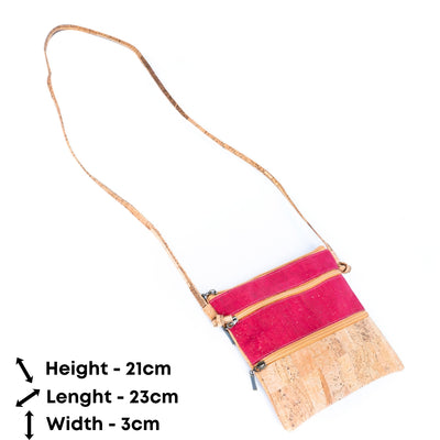 Solid Color Block Triple Zip Women's Cork Crossbody Bag BAGP-237A