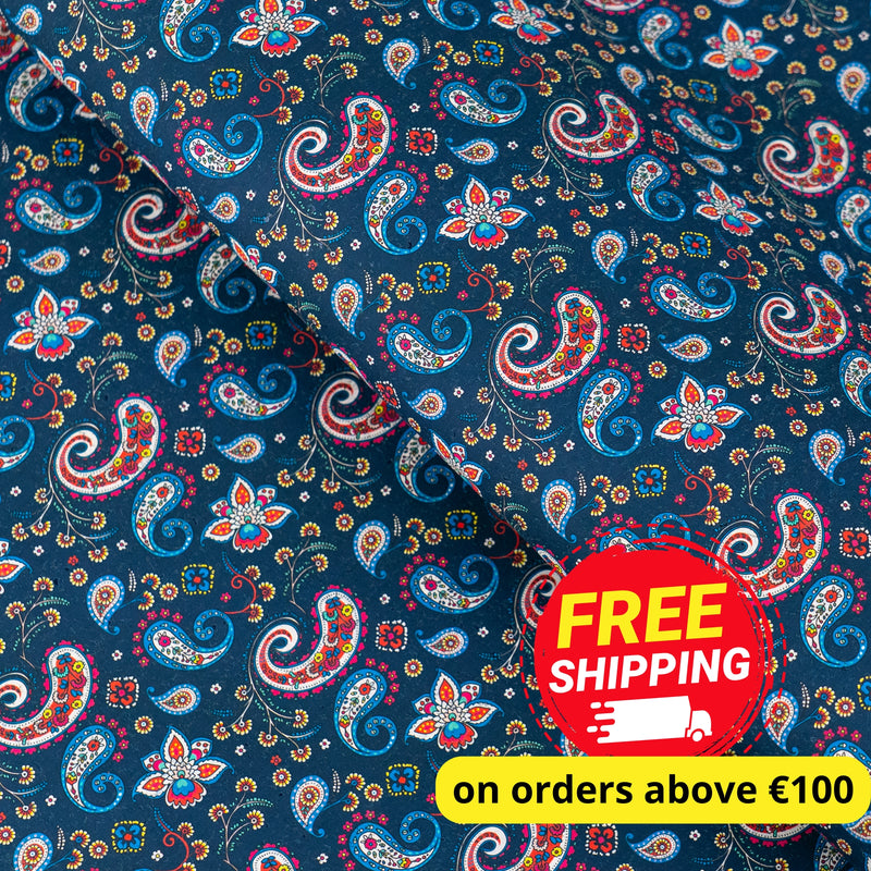 Dark Blue Paisley Cork Fabric COF-620