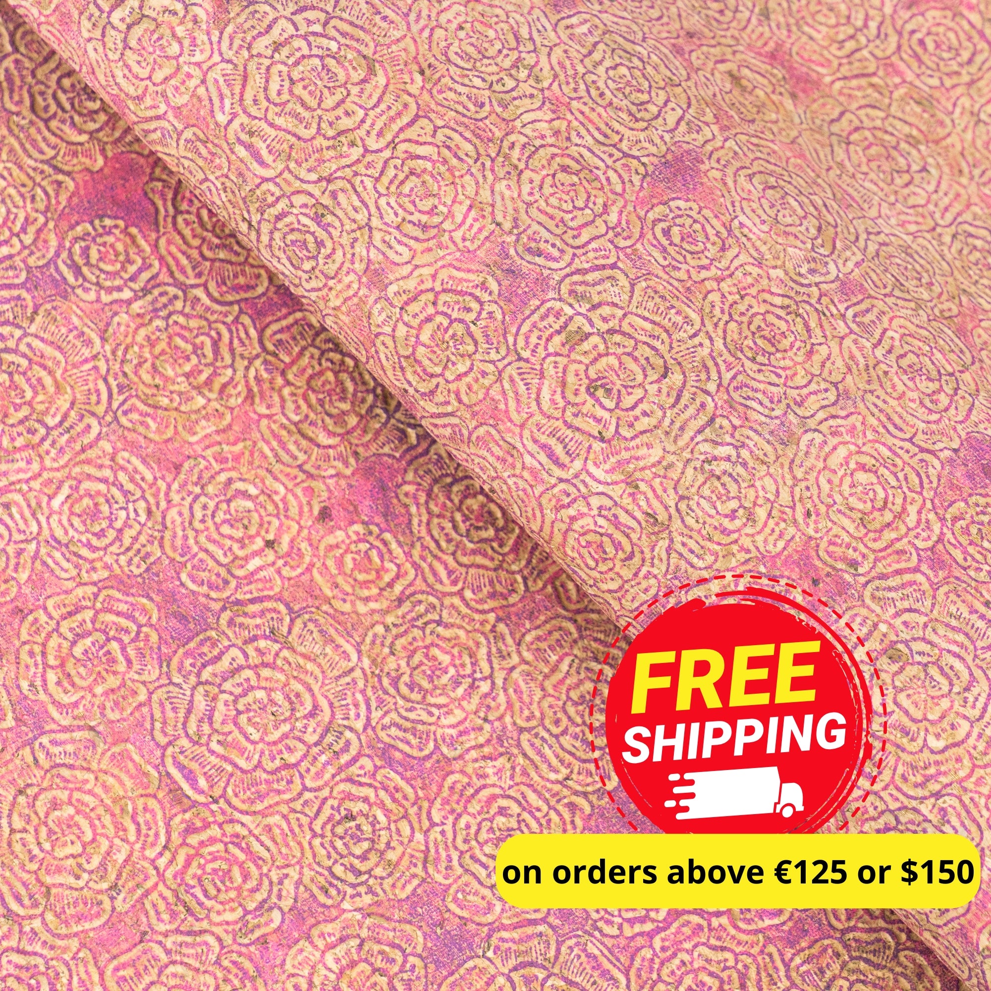 Pink Roses Cork mbossed Cork Fabric – Pink Rose Floral Pattern COF-635 – MB Cork