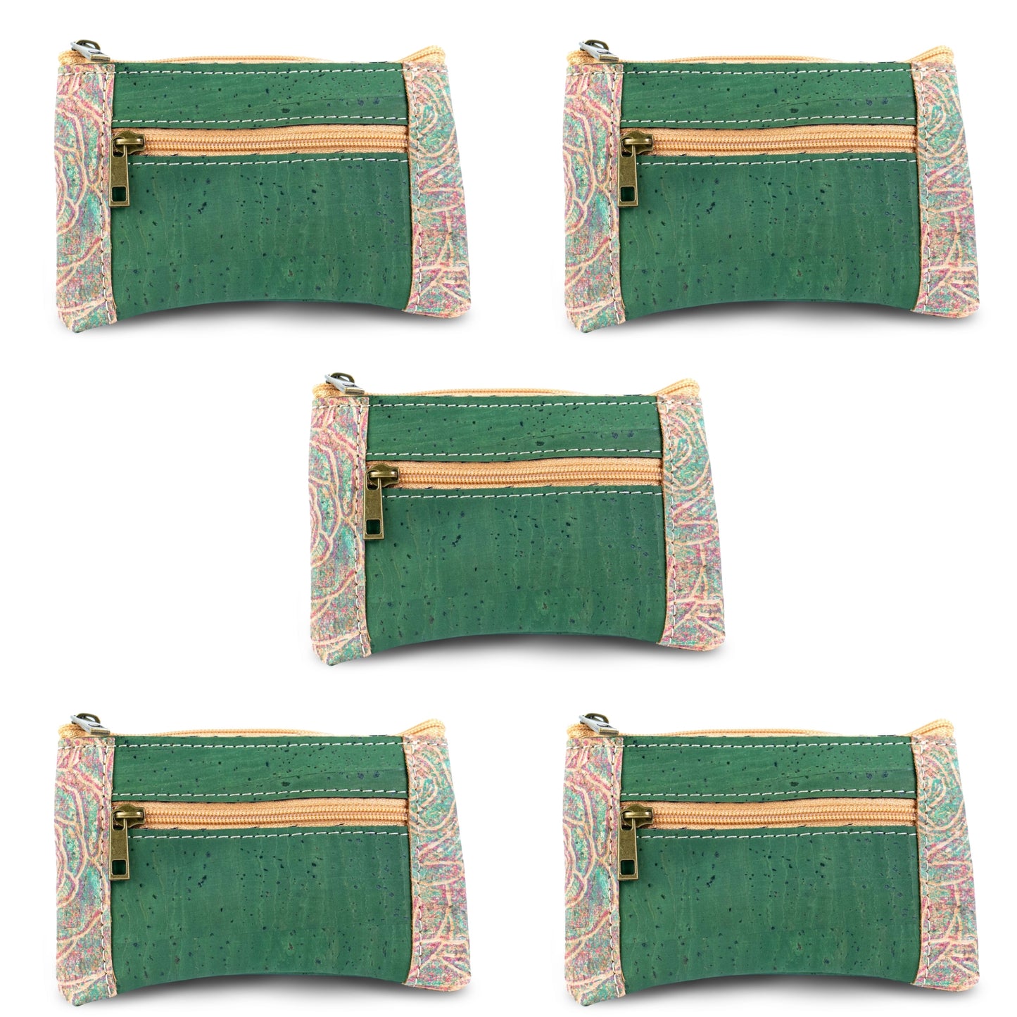 Eco-Friendly Cork Mini Wallet with Dual Zip - Vegan Leather Card Holder BAGP-343（5-Pack）