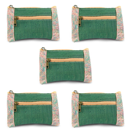 Eco-Friendly Cork Mini Wallet with Dual Zip - Vegan Leather Card Holder BAGP-343（5-Pack）