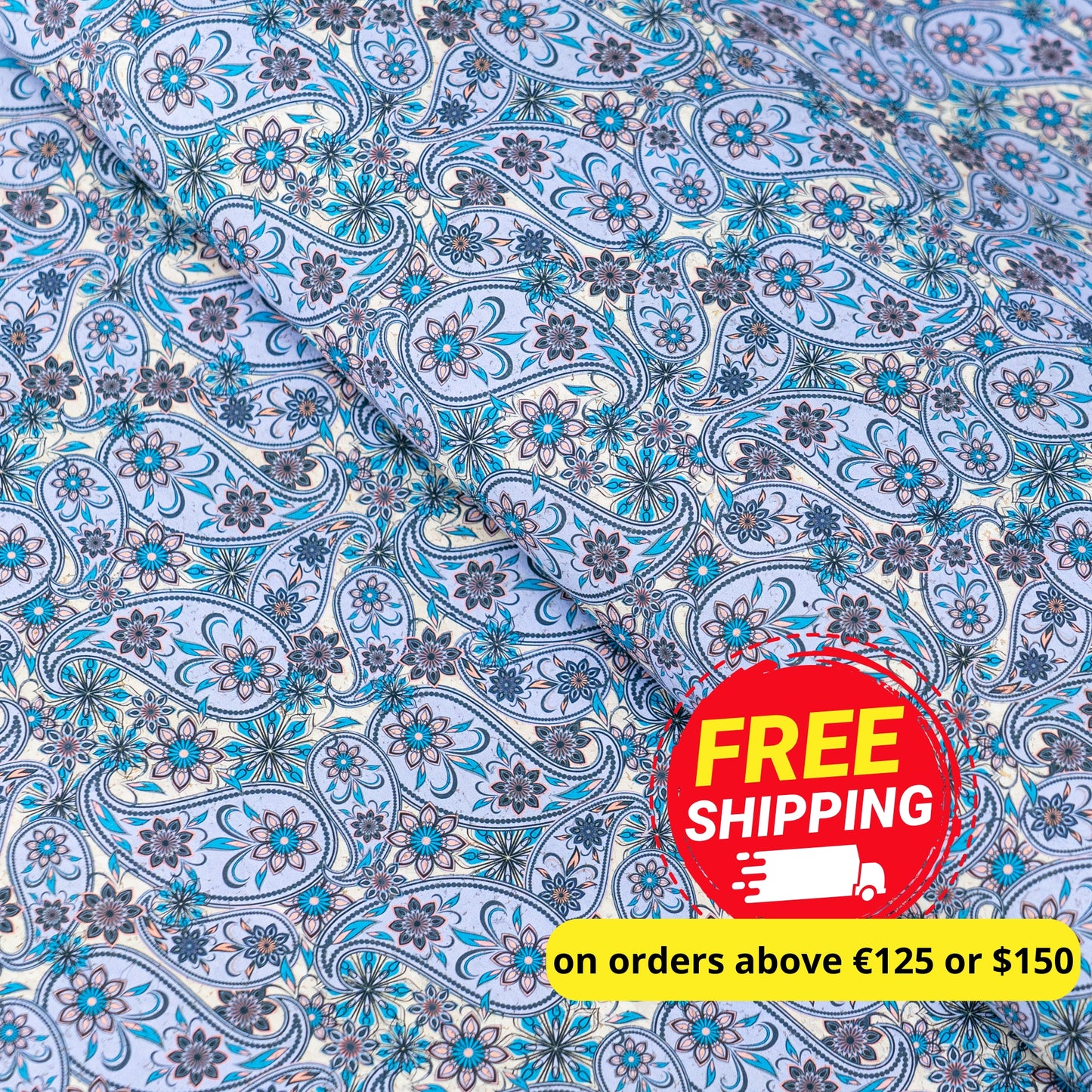 Floral Paisley Printed Cork Fabric COF-623