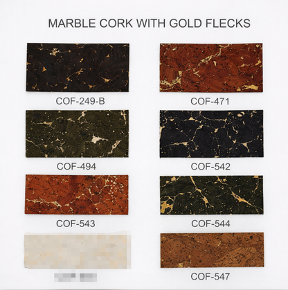 Gold Marble Cork Fabric | 8x5cm (3.1x2in) | 12 Piece Sample Pack