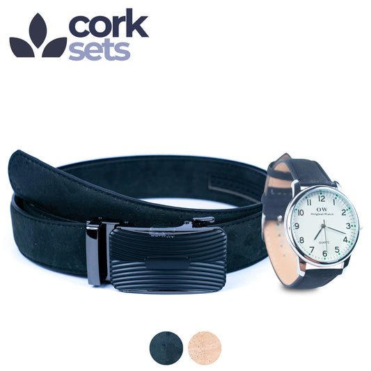 Natural Cork Set of Belt and Watch SET-023