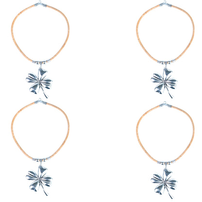 Portuguese Handmade Cork Necklace with Four-Leaf Clover Alloy Pendant NE-1095-4