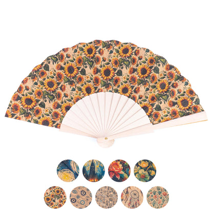 10units-Cork Antique Wooden Folding Hand Fan  L-1182