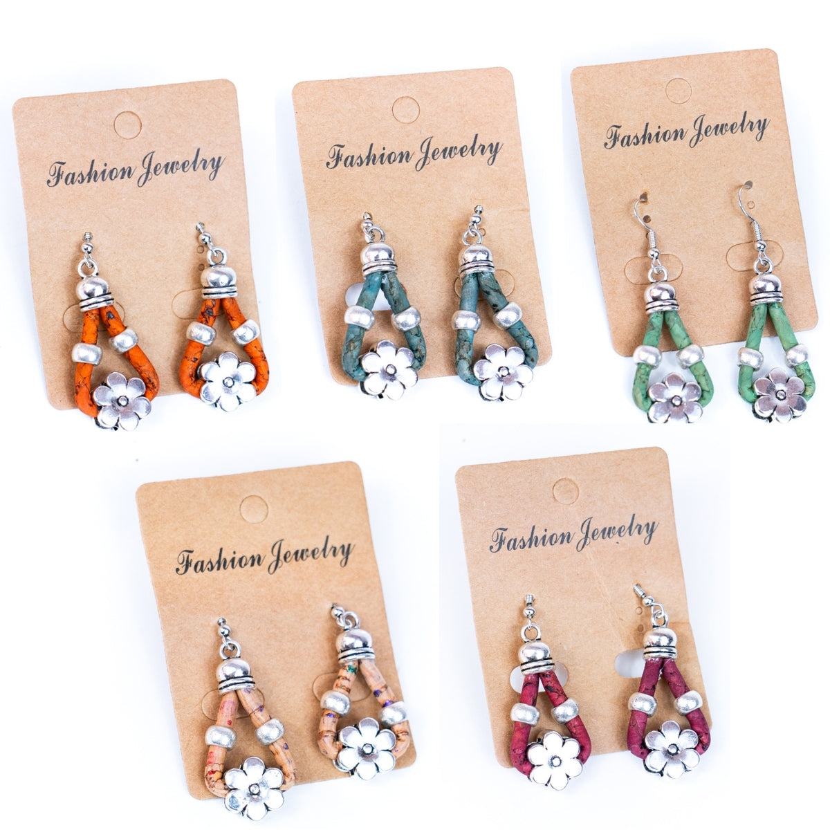 colorful colors cork cord and flower accessories handmade earrings-ER-170-MIX-5