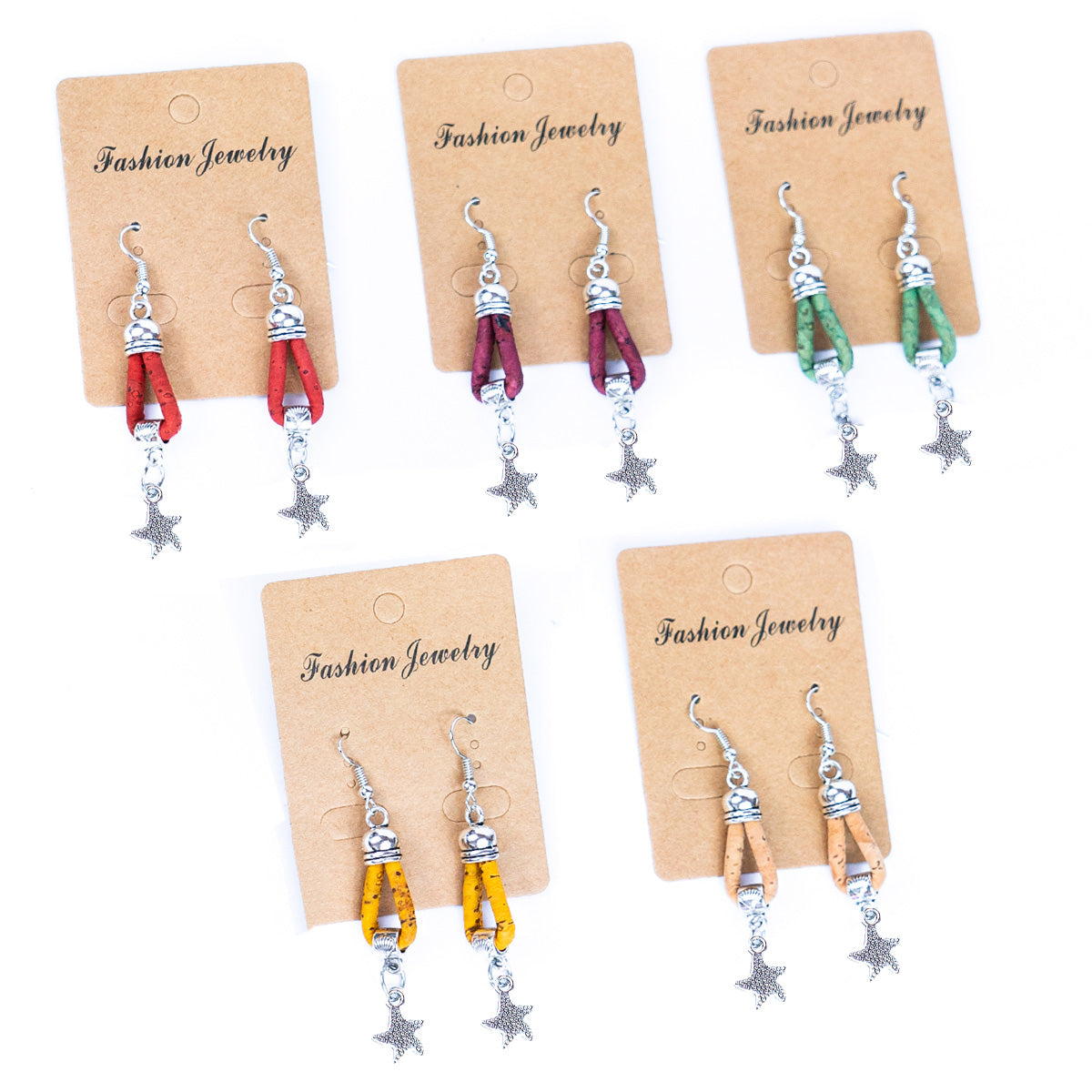 natural cork cord and starfish pendant handmade earrings-ER-177-MIX-5