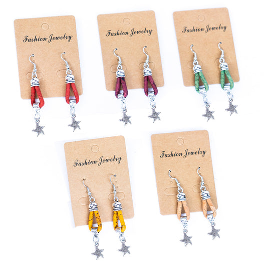 natural cork cord and starfish pendant handmade earrings-ER-177-MIX-5