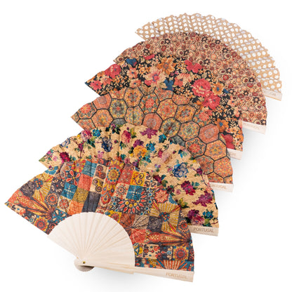 12units-Cork Antique Wooden Folding Hand Fan  L-1108