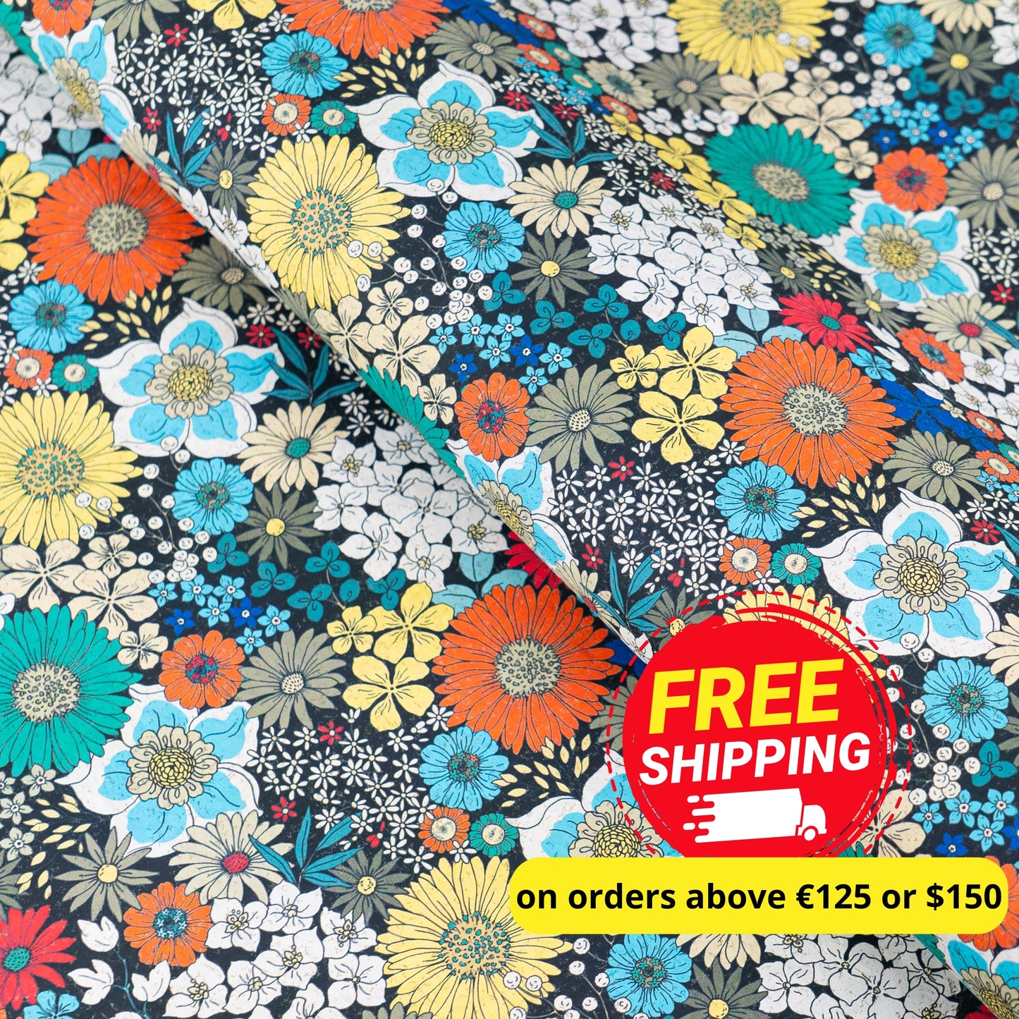 Bold Multicolor Floral Cork Fabric COF-626