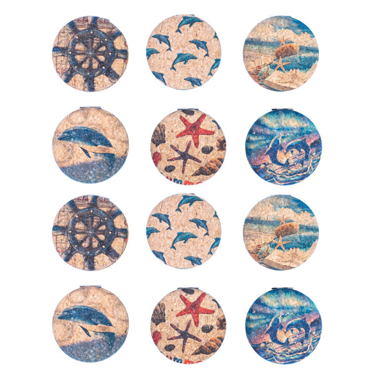 Eco-Friendly Cork Compact Mirror with Dolphin & Sea Motifs L-1176-12