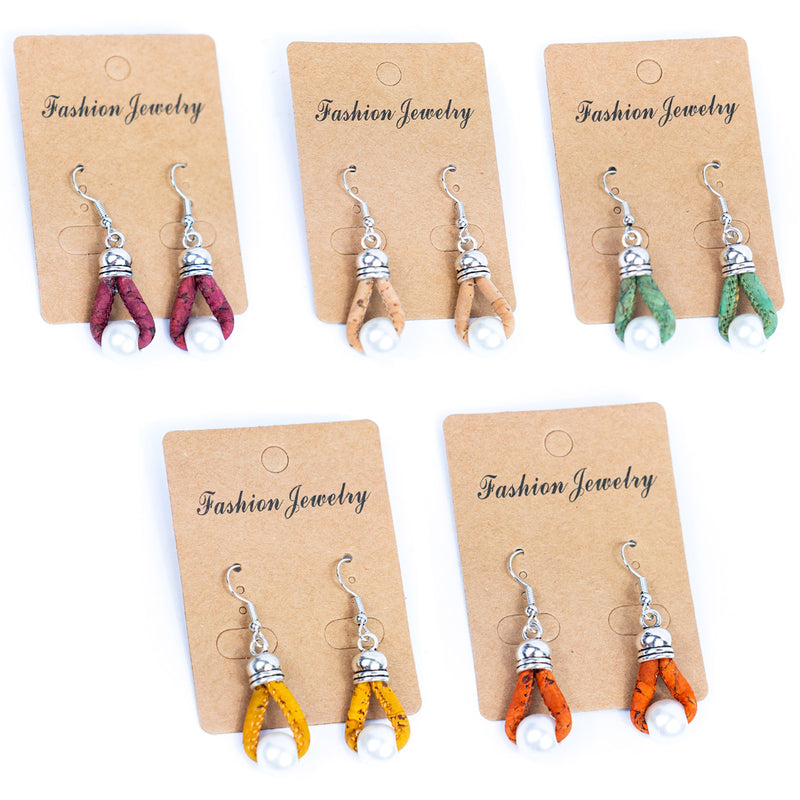 Colored cork thread  5 styles of small pendants handmade earrings-ER-182-MIX-5