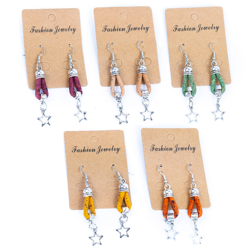 Colored cork thread  5 styles of small pendants handmade earrings-ER-183-MIX-5