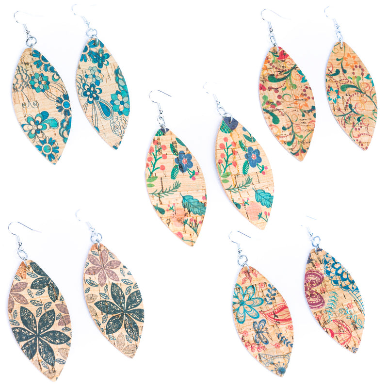5 styles Natural cork fabric printed pendant handmade earrings-ER-186-A-MIX-5