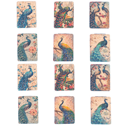 Eco-Friendly Cork Compact Mirror with Peacock Illustration L-1177-12