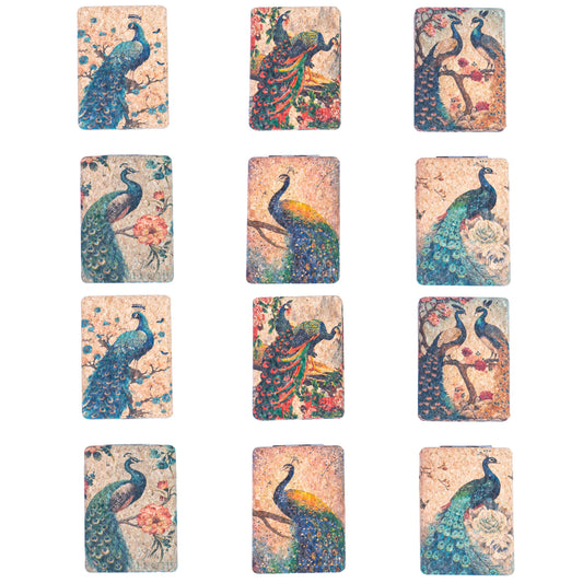 Eco-Friendly Cork Compact Mirror with Peacock Illustration L-1177-12