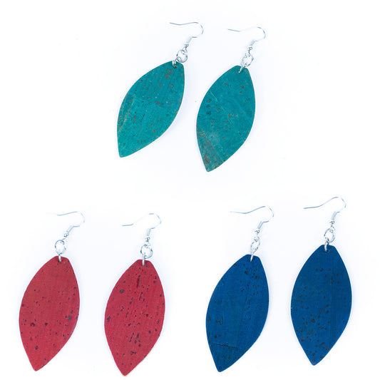 Natural cork fabric three colors handmade women's earrings -ER-194-MIX-3（big）