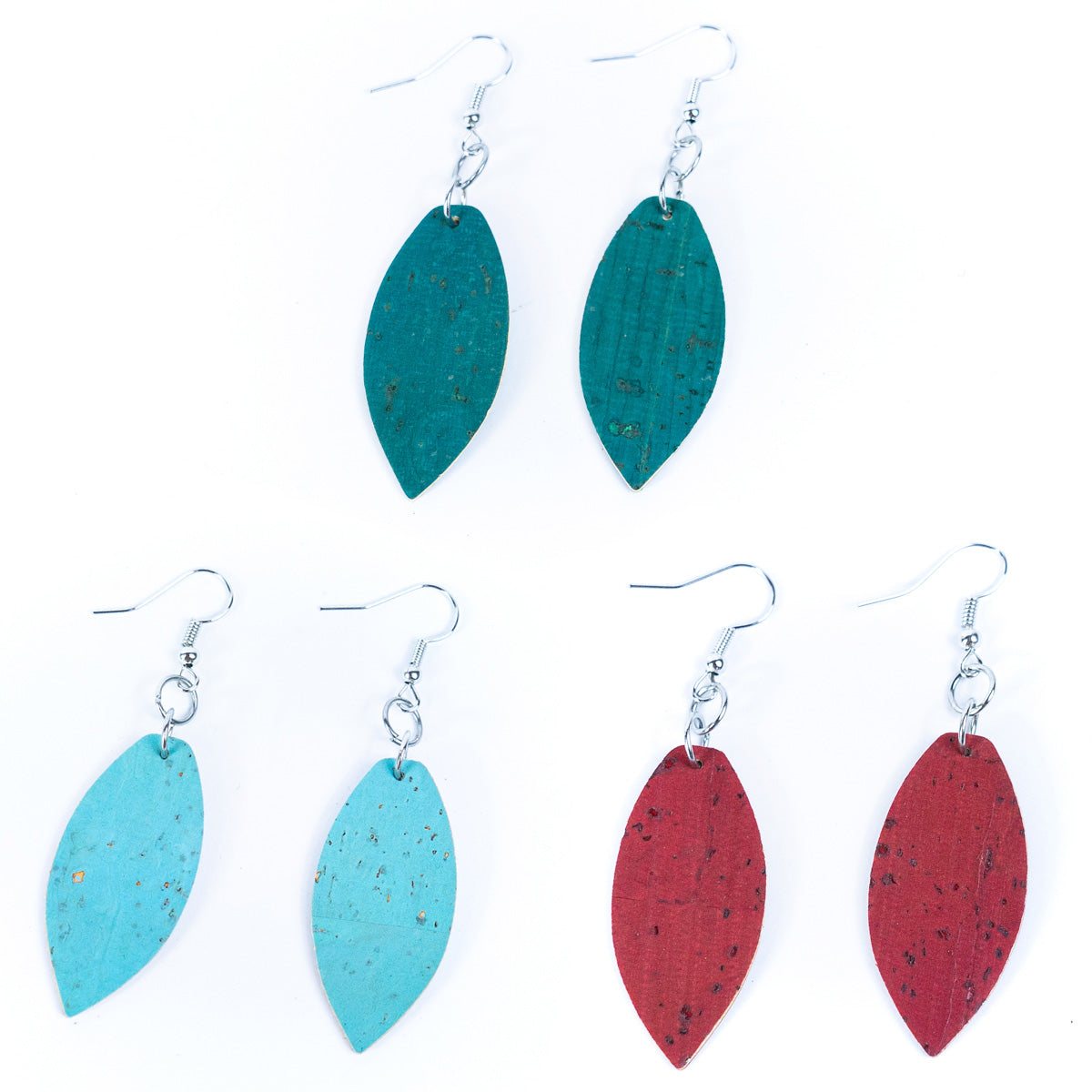 Natural cork fabric three colors handmade women's earrings -ER-195-MIX-3（small）