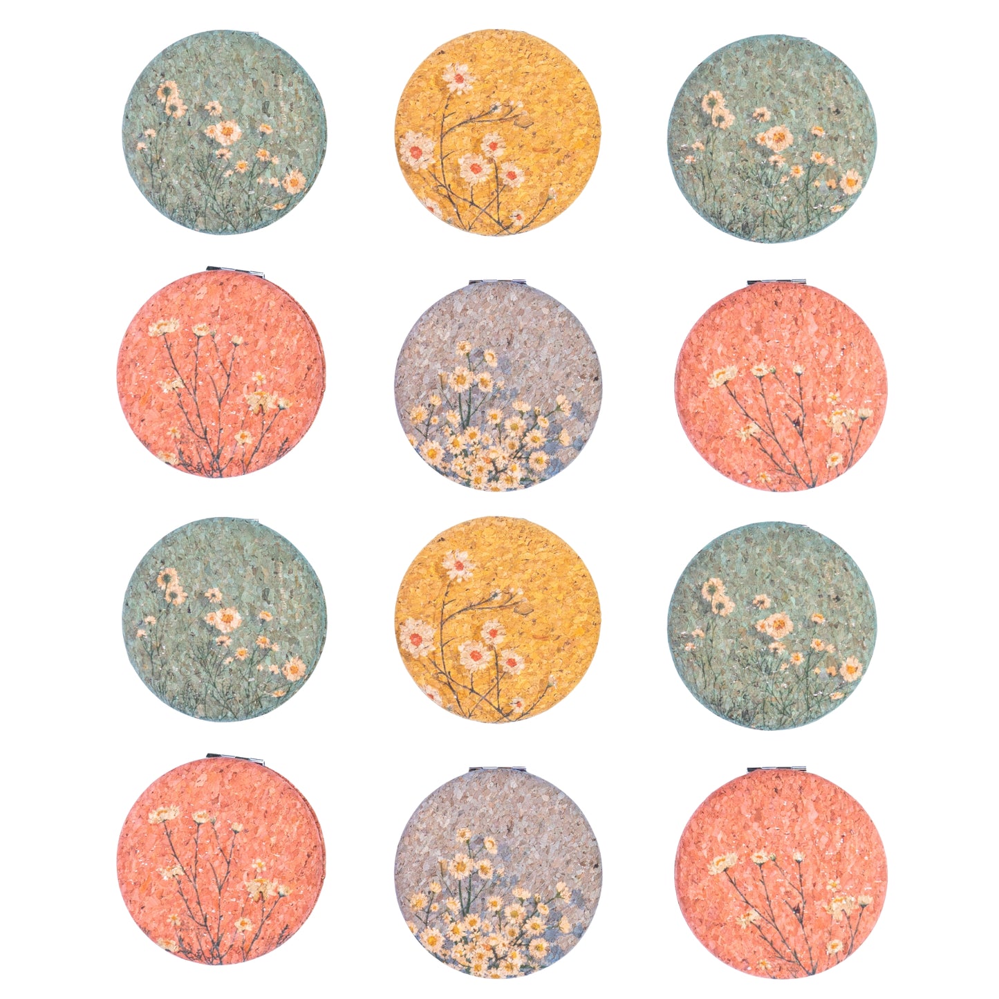 Round Natural Cork Compact Mirror – Floral Design L-1178-12