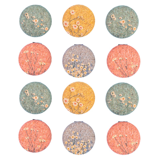 Round Natural Cork Compact Mirror – Floral Design L-1178-12